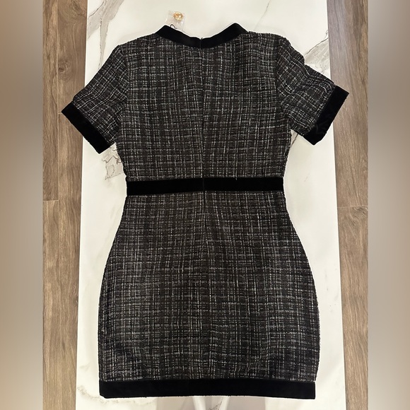 Tweed Round Neckline Solid Metallic Button Mini Dress - Picture 4 of 10